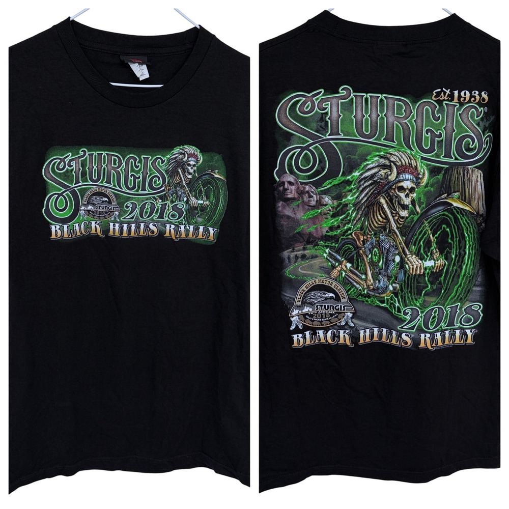Sturgis‎ Bike Rally 2018 Graphic T Shirt Large Green Lightning Native American